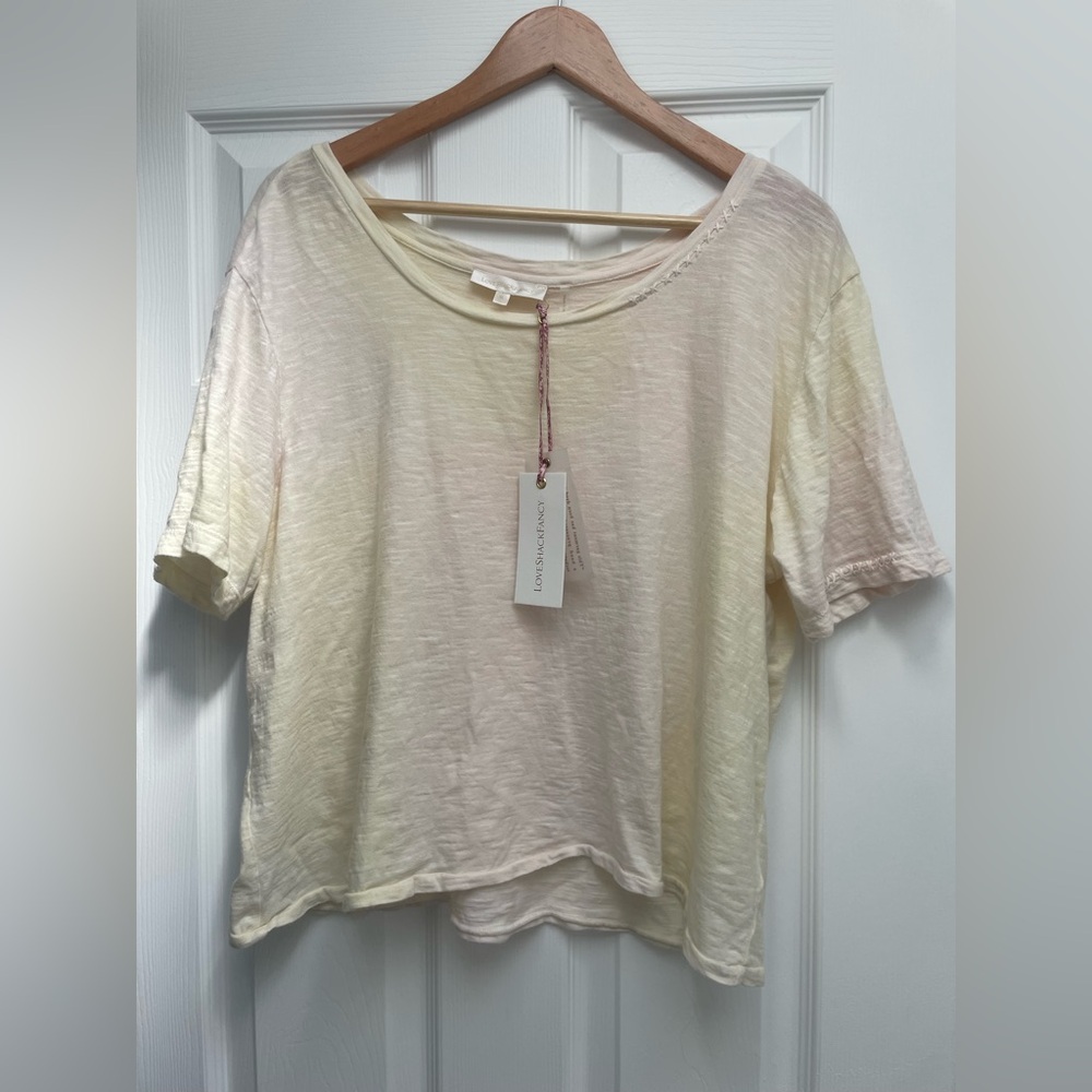 LoveShackFancy Calix Tee Tie Dye Pastel Pink Yellow 100% Cotton Shirt Top